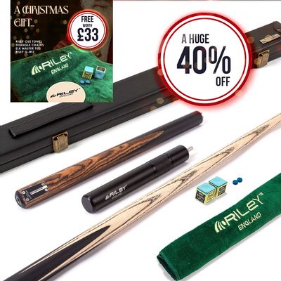 Riley Elegance - 3 Piece Snooker Cue and Hard Case - 3/4 Cut Cue - Ebony Butt- 9.5mm Pro Tip - 145cm - Black/ Natural Golden Sandal 360˚ Splicing
