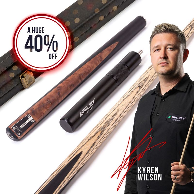 Riley Elegance - 3 Piece Snooker Cue and Hard Case 3/4 Cut- Ebony Butt- 9.5mm Pro Tip - 145cm - Black/ Natural Golden Madrone Burl Front Splice
