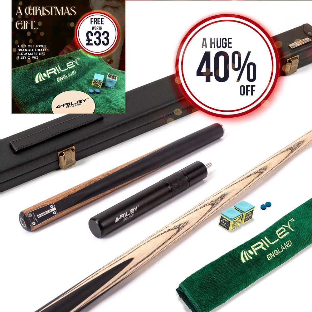 Riley Elegance - 3 Piece Snooker Cue and Hard Case 3/4 Cut- Ebony Butt- 9.5mm Pro Tip - 145cm - Black/ Natural Golden Sandal Splicing