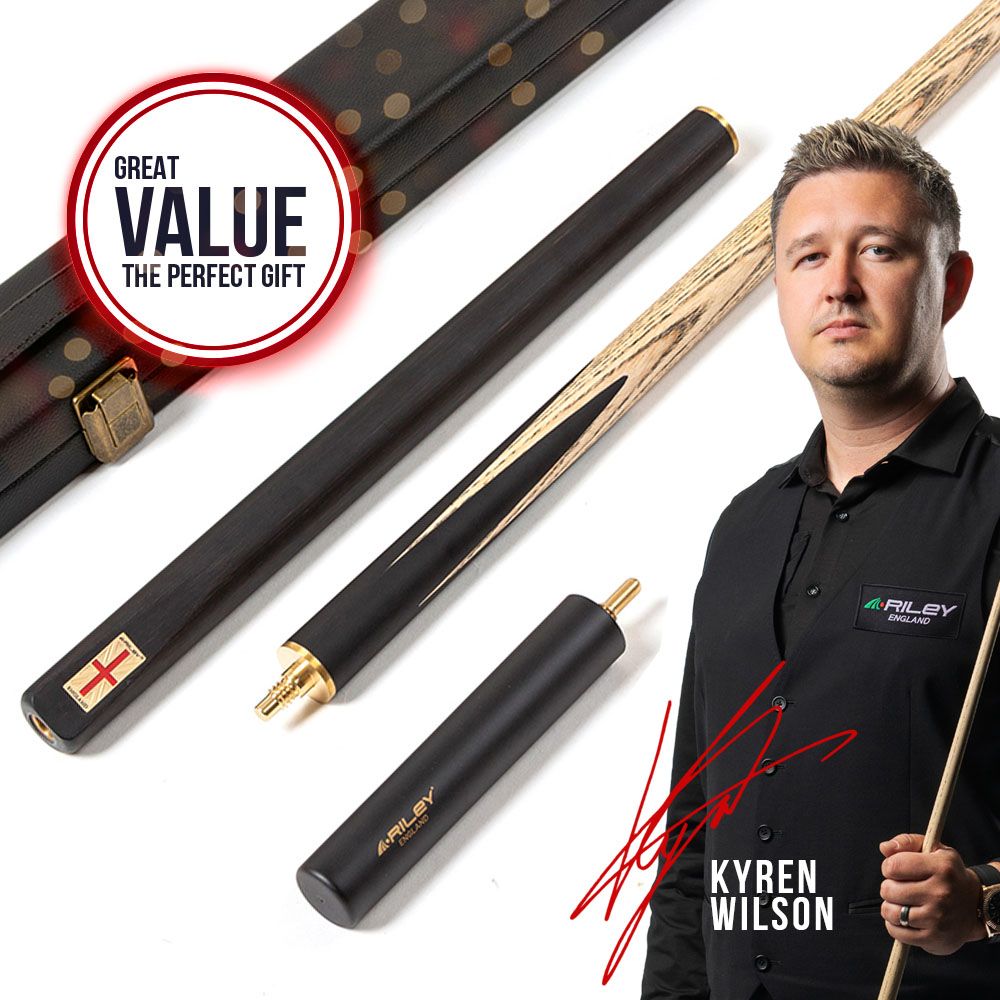 Riley England 3 Piece Snooker Cue and Hard Case 3/4 Cut- Layered Ebonised Black Wood Butt with 9.5mm Tip - 145cm - Black