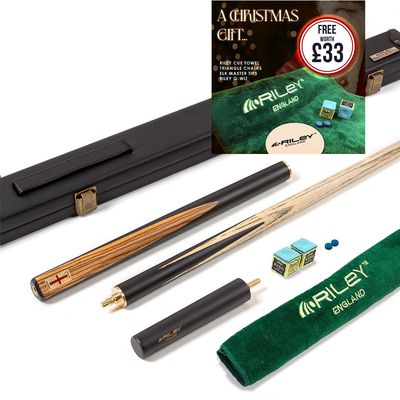 Riley England 3 Piece Snooker Cue and Hard Case 3/4 Cut- Layered Ebonised Black Wood Butt with 9.5mm Tip - 145cm - Black/ Dark Wood