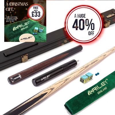 Riley Elegance - 3 Piece Snooker Cue and Hard Case 3/4 Cut- Ebony Butt- 9.5mm Pro Tip - 145cm - Black/ Natural Snake Wood Front Splice