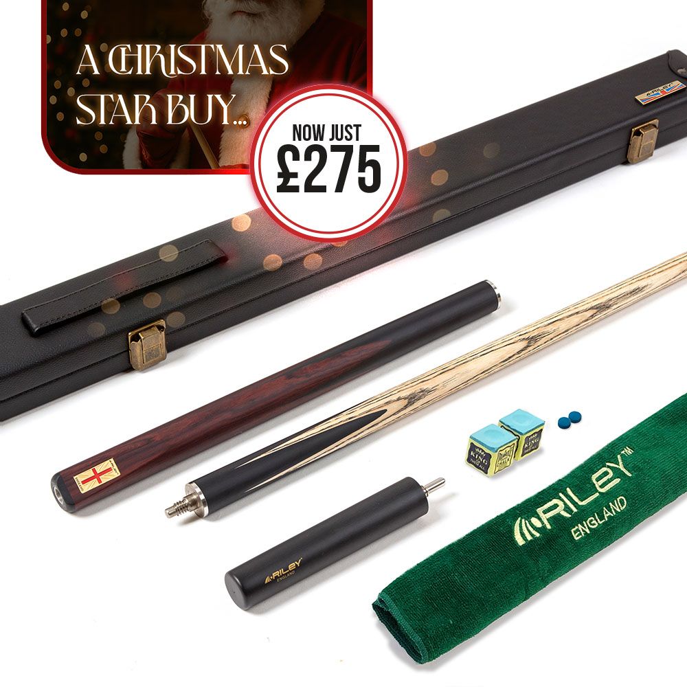 Riley England 3 Piece Snooker Cue and Hard Case 3/4 Cut- Layered Ebonised Black Wood Butt with 9.5mm Tip - 145cm - Black/ Dark Brown