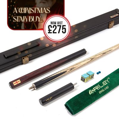Riley England 3 Piece Snooker Cue and Hard Case 3/4 Cut- Layered Ebonised Black Wood Butt with 9.5mm Tip - 145cm - Black/ Dark Brown