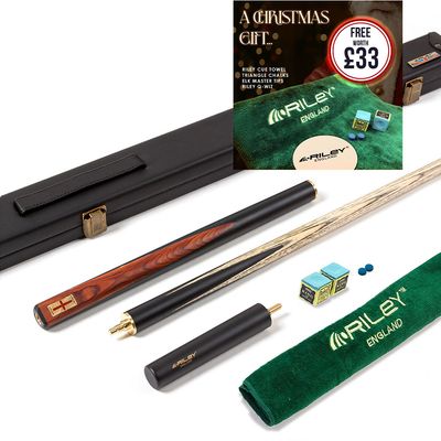 Riley England 3 Piece Snooker Cue and Hard Case 3/4 Cut- Layered Ebonised Black Wood Butt with 9.5mm Tip - 145cm - Black/Brown Wood