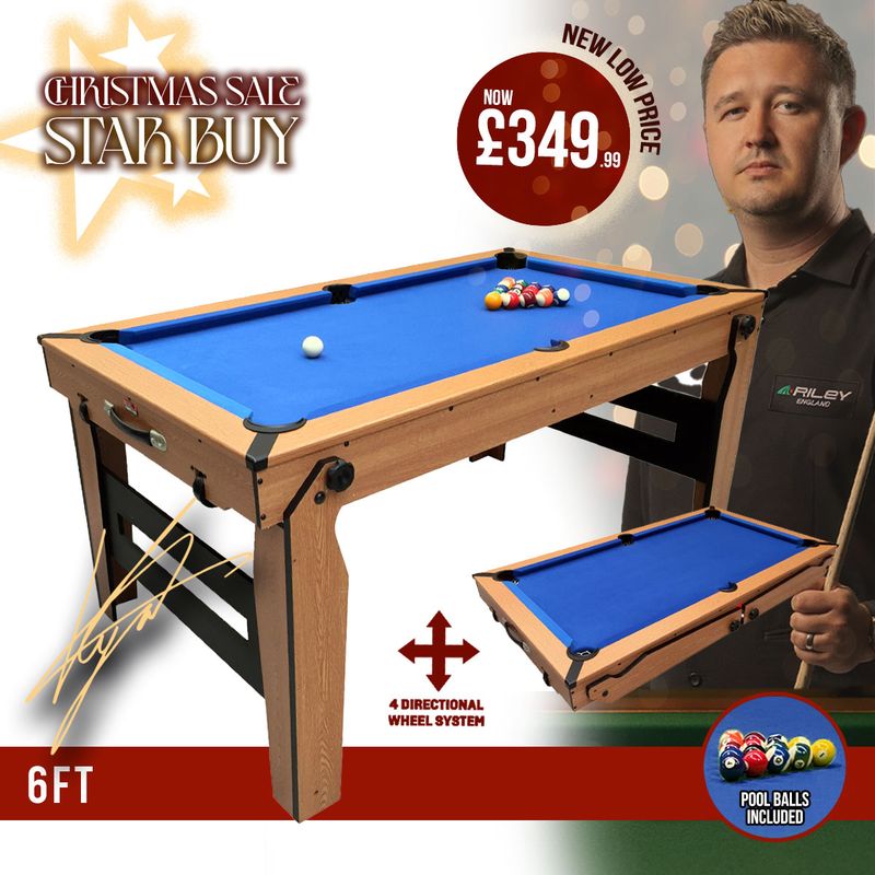 BCE 6ft Razor Folding Pool Table - Blue Cloth/ Oak Finish - Folds Flat