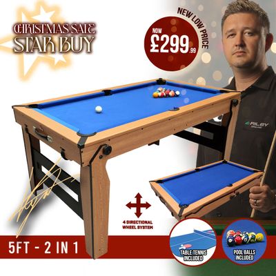 BCE 5ft Razor Folding 2 in 1 Pool Table with Table Tennis Top - Blue Cloth/ Oak Finish - Folds Flat