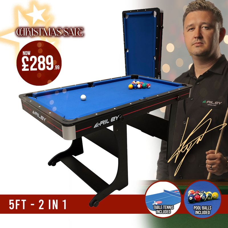 Riley 5ft 2 in 1 Folding Pool Table with Table Tennis Table - Black with Blue Cloth - Folds Vertically