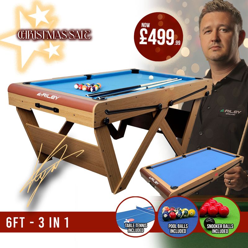Riley 6ft Folding Snooker and Pool Table - Oak Finish with Blue Cloth - Folds Flat