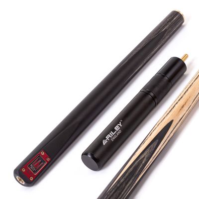 Riley Royal - 3 Piece Snooker Cue and Hard Case 3/4 Cut- Layered Ebonised Black Wood Butt - 9.5mm Tip - 145cm - Black/ Grey/ Natural