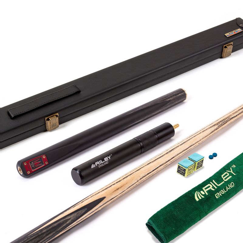 Riley Royal - 3 Piece Snooker Cue and Hard Case 3/4 Cut- Layered Ebonised Black Wood Butt - 9.5mm Tip - 145cm - Black/ Grey/ Natural