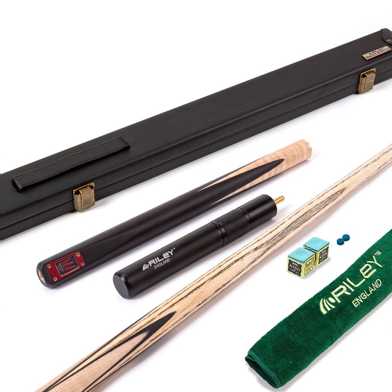 Riley Royal - 3 Piece Snooker Cue and Hard Case 3/4 Cut- Layered Ebonised Black Wood Butt - 9.5mm Tip - 145cm - Black/ Natural Birds Eye Maple Wood