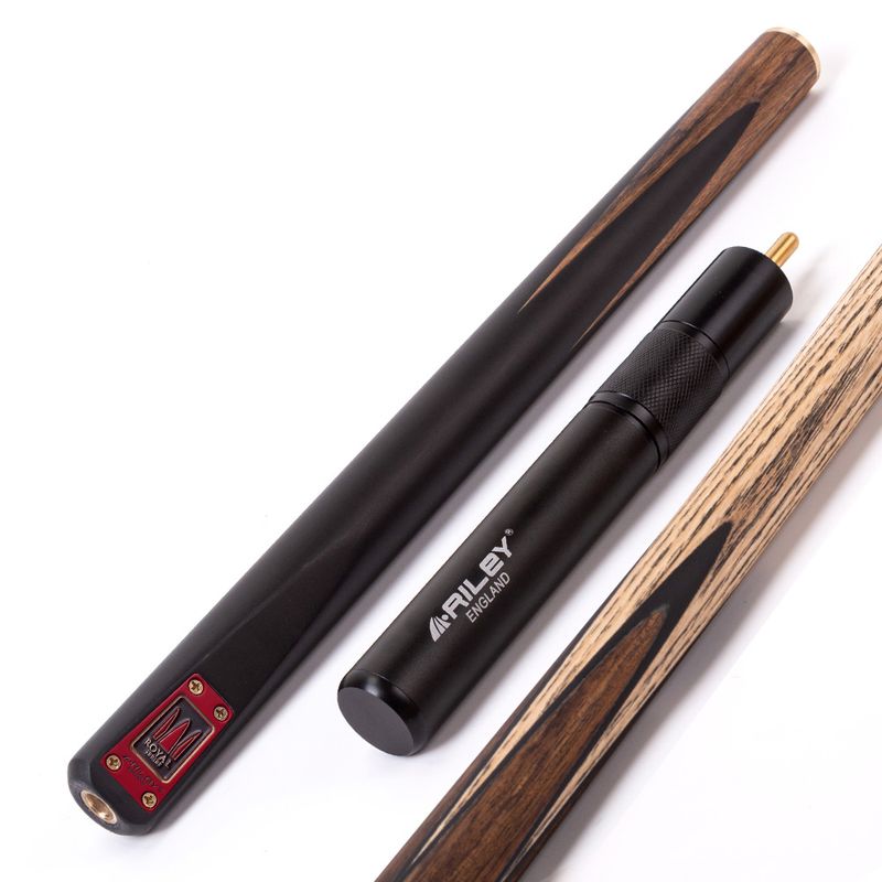 Riley Royal - 3 Piece Snooker Cue and Hard Case 3/4 Cut- Layered Ebonised Black Wood Butt - 9.5mm Tip - 145cm - Black/ Natural Teak Wood