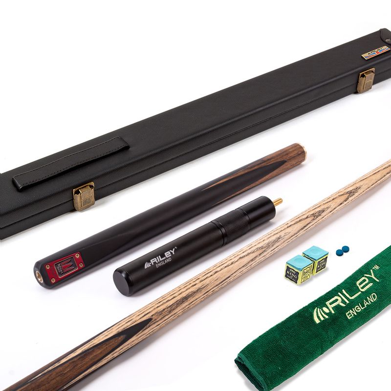 Riley Royal - 3 Piece Snooker Cue and Hard Case 3/4 Cut- Layered Ebonised Black Wood Butt - 9.5mm Tip - 145cm - Black/ Natural Teak Wood