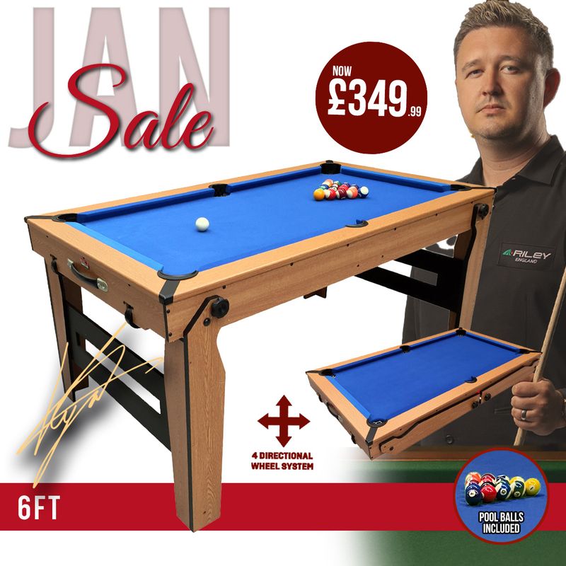 BCE 6ft Razor Folding Pool Table - Blue Cloth/ Oak Finish - Folds Flat