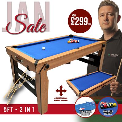 BCE 5ft Razor Folding 2 in 1 Pool Table with Table Tennis Top - Blue Cloth/ Oak Finish - Folds Flat