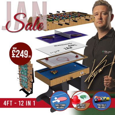 Riley 4ft 12 in 1 Multi Games Table - Natural Wood Finish/ Black Legs - Folds Vertically