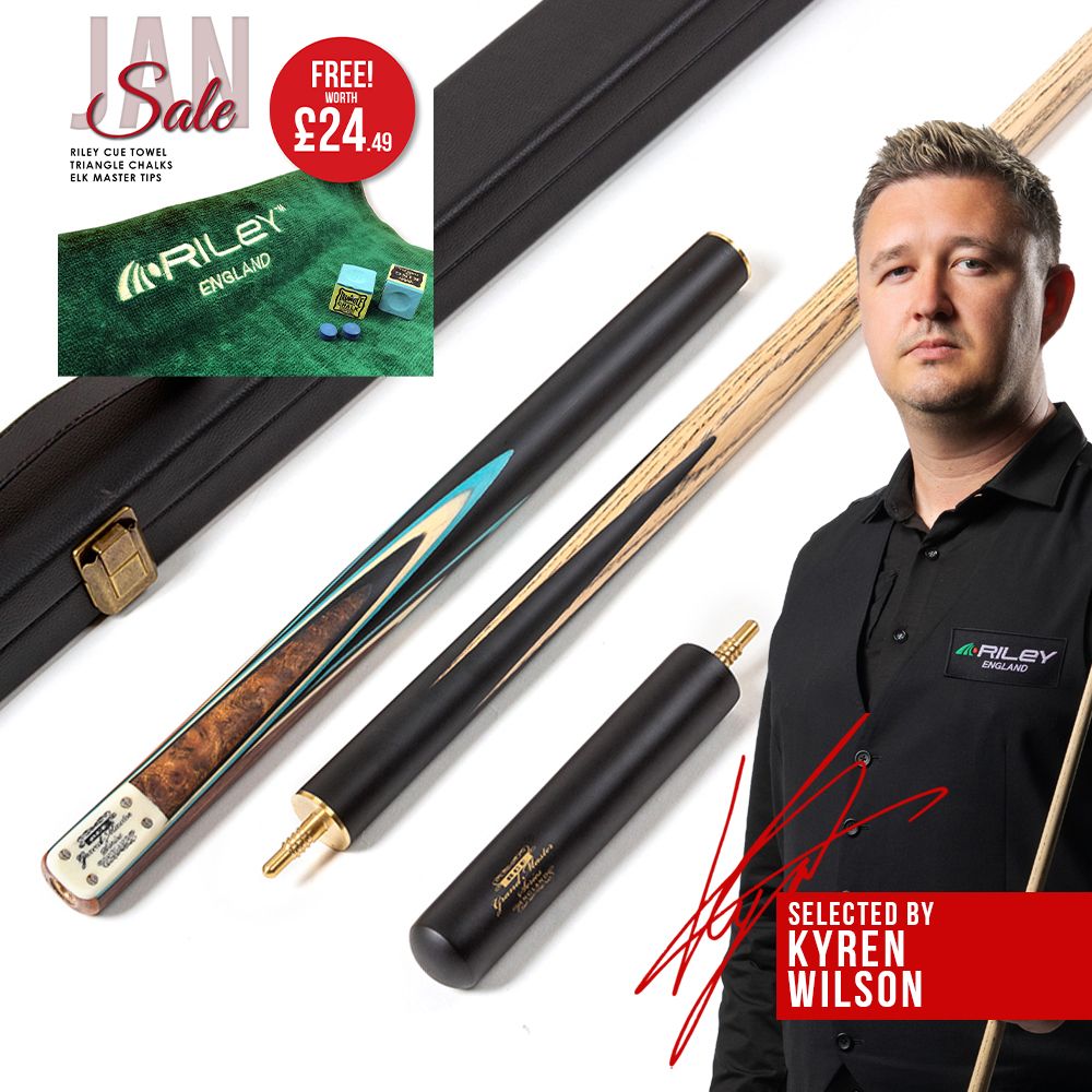 BCE 3 Piece Grand Master Snooker Cue and Hard Case 3/4 Cut- Layered Ebonised Black Wood Butt - 9.5mm Tip - 145cm - Black/ Blue/ Natural