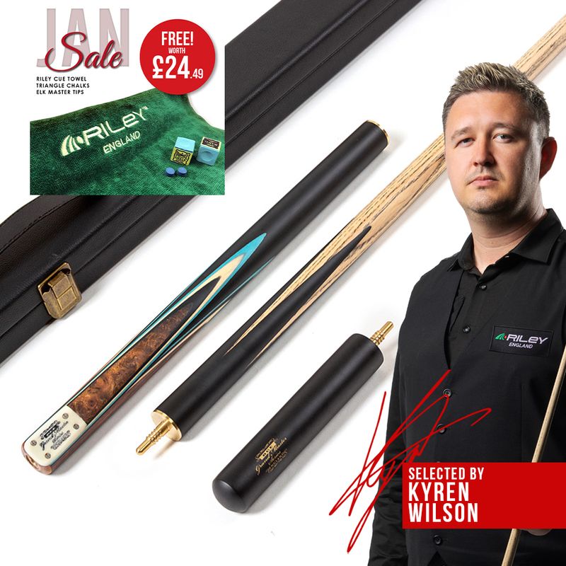 BCE 3 Piece Grand Master Snooker Cue and Hard Case 3/4 Cut- Layered Ebonised Black Wood Butt - 9.5mm Tip - 145cm - Black/ Blue/ Natural