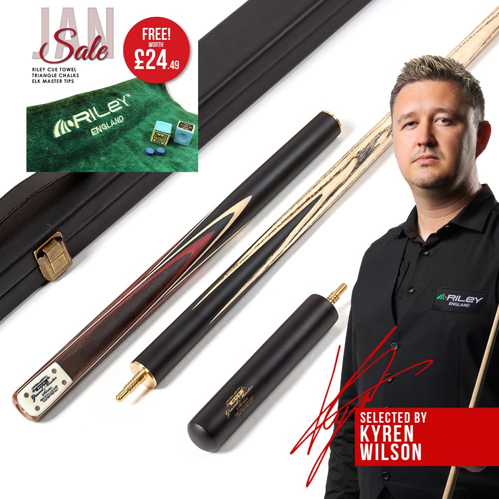 BCE 3 Piece Grand Master Snooker Cue and Hard Case 3/4 Cut- Layered Ebonised Black Wood Butt - 9.5mm Tip - 145cm - Black/ Red/ Natural