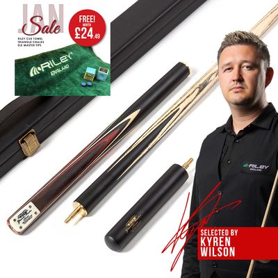 BCE 3 Piece Grand Master Snooker Cue and Hard Case 3/4 Cut- Layered Ebonised Black Wood Butt - 9.5mm Tip - 145cm - Black/ Red/ Natural