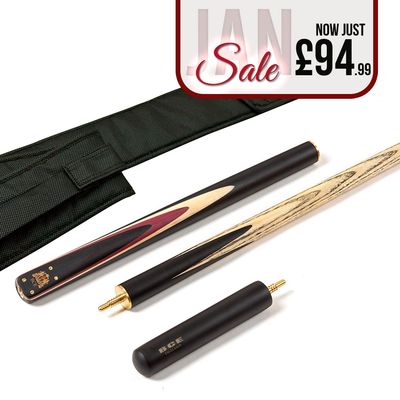 BCE 3 Piece Heritage Snooker Cue and Cue Sleeve - 3/4 Cut - Mahogany Butt - 9.5mm Tip - 145cm - Black/Natural/Purple