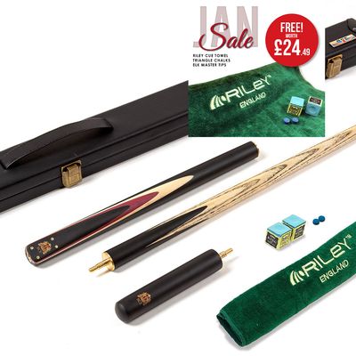 BCE 3 Piece Heritage Snooker Cue and Hard Case 3/4 Cut- Sapele Mahogany Butt - 9.5mm Tip - 145cm - Black/Natural/Purple