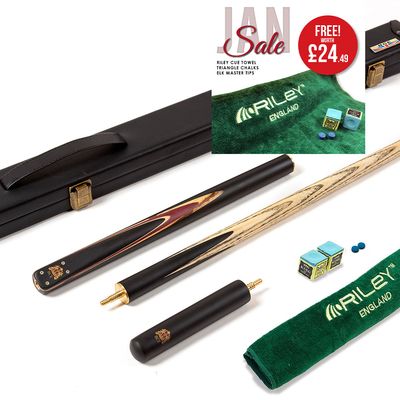 BCE 3 Piece Heritage Snooker Cue and Hard Case 3/4 Cut- Sapele Mahogany Butt - 9.5mm Tip - 145cm - Black/Natural/Purple
