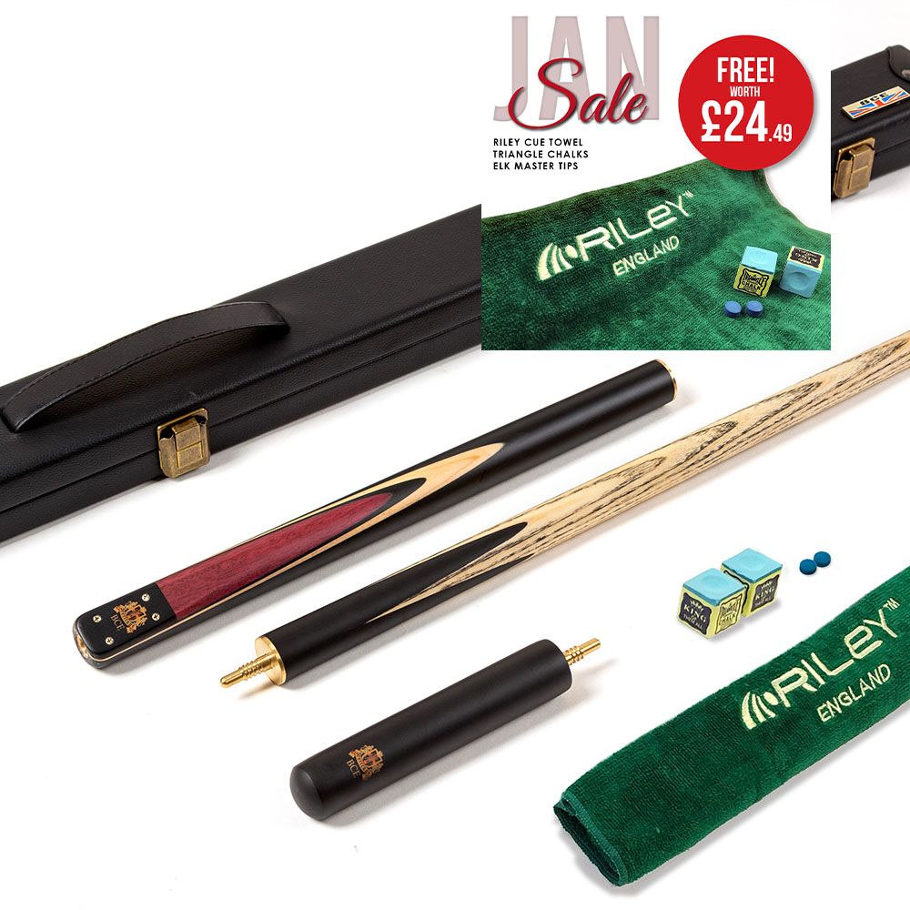 BCE 3 Piece Heritage Snooker Cue and Hard Case 3/4 Cut- Sapele Mahogany Butt - 9.5mm Tip - 145cm - Black/Natural/Purple