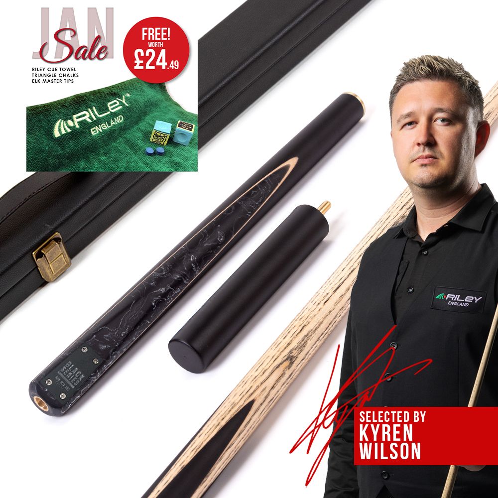 BCE Black Series - 3 Piece Snooker Cue and Hard Case - 3/4 Cut Cue - Layered Ebonised Black Wood Butt - 9.5mm Tip - 145cm - Black/ Black and White Marbleised Resin