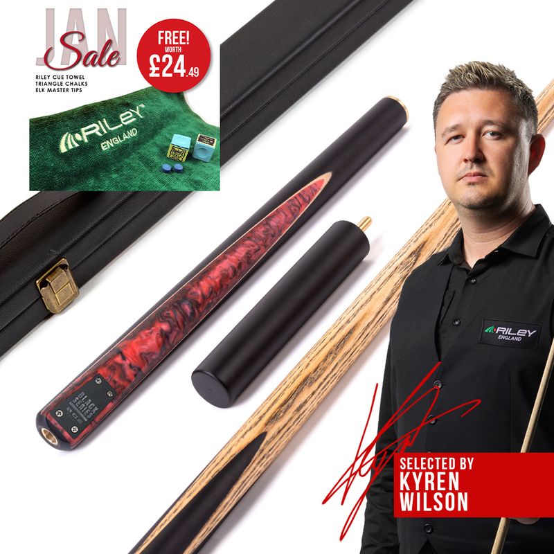 BCE Black Series - 3 Piece Snooker Cue and Hard Case - 3/4 Cut Cue - Layered Ebonised Black Wood Butt - 9.5mm Tip - 145cm - Black/ Red and Black Marbleised Resin