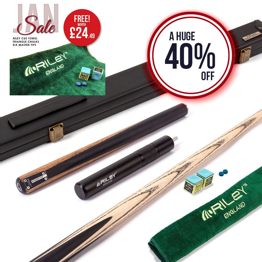 Riley Elegance - 3 Piece Snooker Cue and Hard Case 3/4 Cut- Ebony Butt- 9.5mm Pro Tip - 145cm - Black/ Natural Golden Sandal Splicing