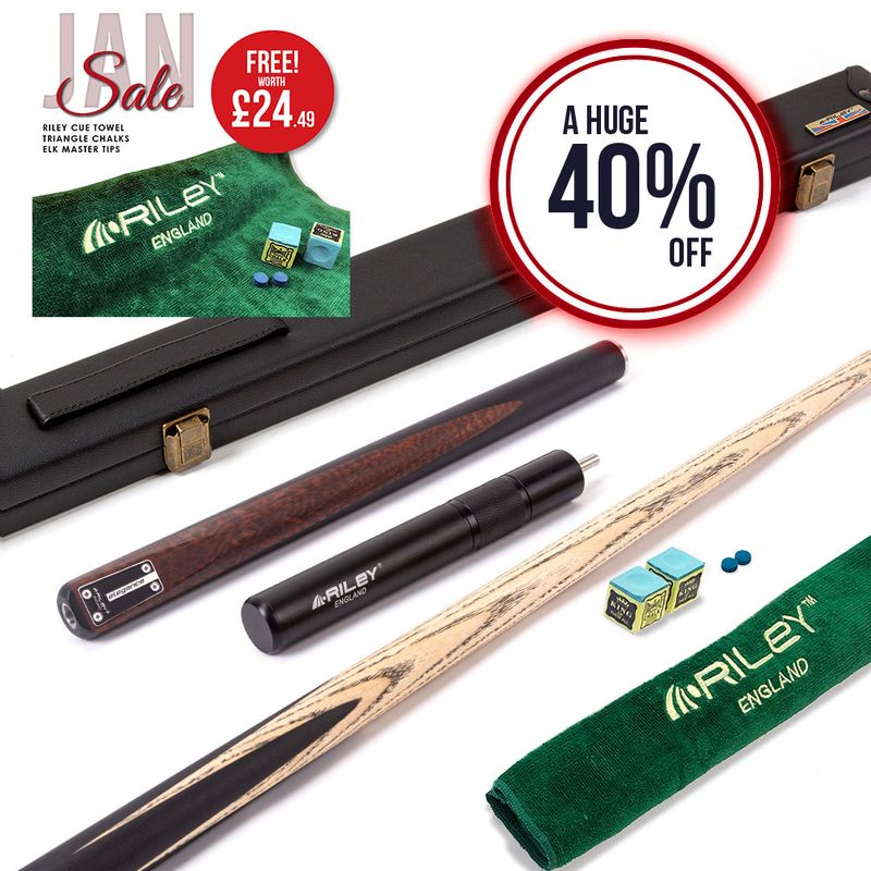Riley Elegance - 3 Piece Snooker Cue and Hard Case 3/4 Cut- Ebony Butt- 9.5mm Pro Tip - 145cm - Black/ Natural Snake Wood Front Splice