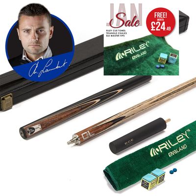 BCE C8L - 3 Piece English Pool Cue 3/4 Cut - Layered Ebonised Black Wood Butt with 9mm Tip - 145cm - Black/ Dark Wood - with Deluxe Hard Case