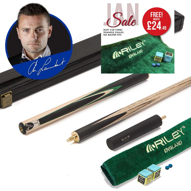 BCE C8L - 3 Piece English Pool Cue 3/4 Cut - Layered Ebonised Black Wood with 9mm Tip - 145cm - Black/ Green/ Light Wood - with Deluxe Hard Case
