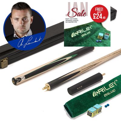 BCE C8L - 3 Piece English Pool Cue 3/4 Cut - Layered Ebonised Black Wood with 9mm Tip - 145cm - Black/ Green/ Light Wood - with Deluxe Hard Case