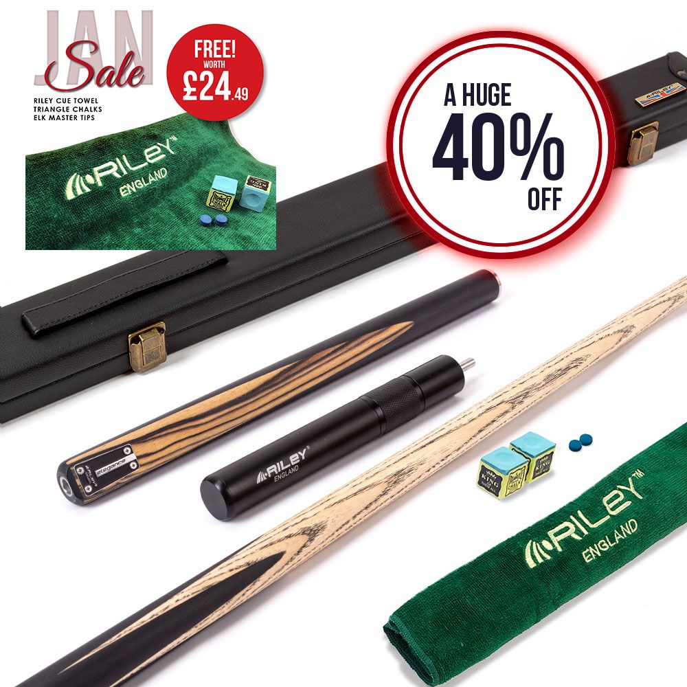 Riley Elegance - 3 Piece Snooker Cue and Hard Case 3/4 Cut- Ebony Butt- 9.5mm Pro Tip - 145cm - Black/ Natural White Ebony Front Splice