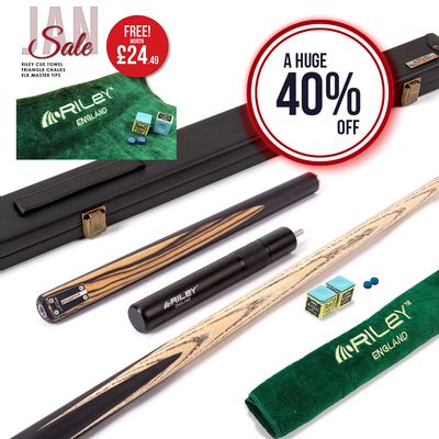 Riley Elegance - 3 Piece Snooker Cue and Hard Case 3/4 Cut- Ebony Butt- 9.5mm Pro Tip - 145cm - Black/ Natural White Ebony Front Splice