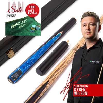 BCE Black Series - 3 Piece Snooker Cue and Hard Case - 3/4 Cut Cue - Layered Ebonised Black Wood Butt - 9.5mm Tip - 145cm - Black/ Blue and White Marbleised Resin
