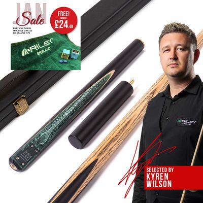 BCE Black Series - Mark Selby - 3 Piece Snooker Cue and Hard Case - 3/4 Cut Cue - Layered Ebonised Black Wood Butt - 9.5mm Tip - 145cm - Black/ Green and White Marbleised Resin