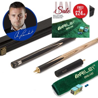 BCE C8L - 3 Piece English Pool Cue and Hard Case 3/4 Cut - Layered Ebonised Black Wood with 9mm Tip - 145cm - Black/ Grey/ Natural Wood - with Deluxe Hard Case