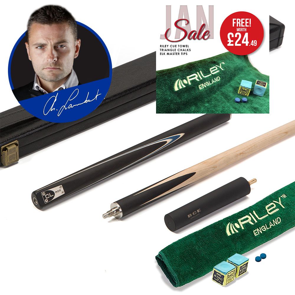 BCE C8L Victory Replica - 3 Piece English Pool Cue 3/4 Cut - Layered Ebonised Black Wood with 9mm Tip - 145cm - Black/ Blue - with Deluxe Hard Case