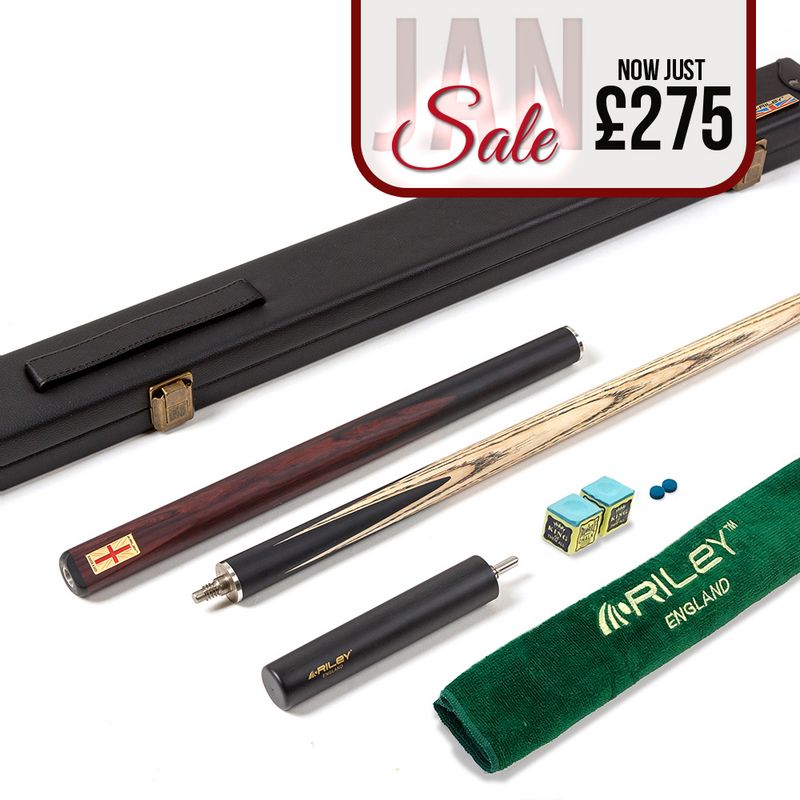 Riley England 3 Piece Snooker Cue and Hard Case 3/4 Cut- Layered Ebonised Black Wood Butt with 9.5mm Tip - 145cm - Black/ Dark Brown