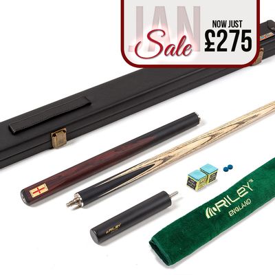 Riley England 3 Piece Snooker Cue and Hard Case 3/4 Cut- Layered Ebonised Black Wood Butt with 9.5mm Tip - 145cm - Black/ Dark Brown