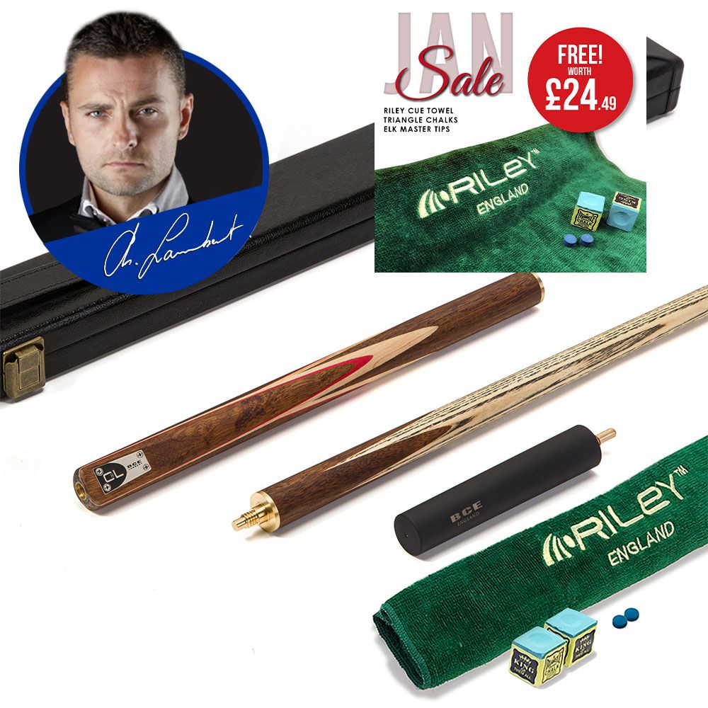 BCE C8L - 3 Piece English Pool Cue 3/4 Cut - Exotic Wood Butt with 9mm Tip - 145cm - Red/ Natural Wood - with Deluxe Hard Case