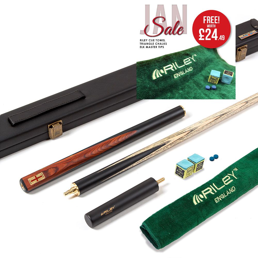 Riley England 3 Piece Snooker Cue and Hard Case 3/4 Cut- Layered Ebonised Black Wood Butt with 9.5mm Tip - 145cm - Black/Brown Wood