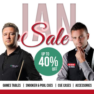 BCE Table Sports January Sale  - Up to 40% Riley and BCE Cue Sports Products. Snooker and Pool Cues and Tables.