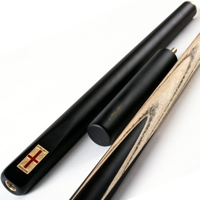 Riley England 3 Piece Snooker Cue and Hard Case 3/4 Cut- Layered Ebonised Black Wood Butt with 9.5mm Tip - 145cm - Black