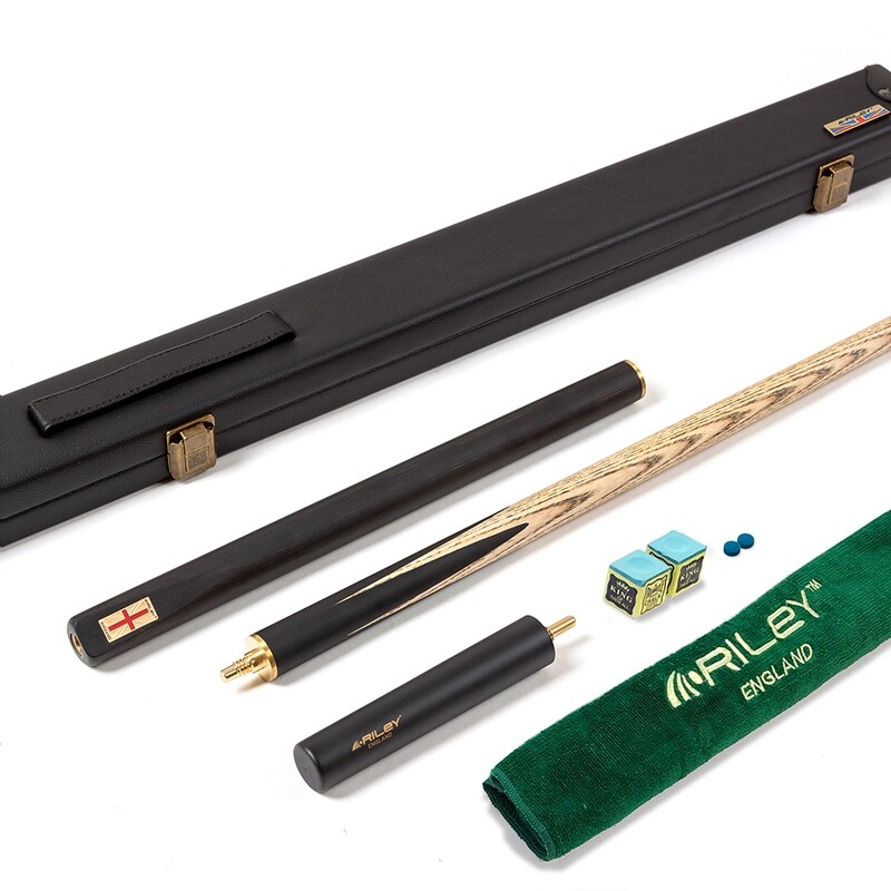 Riley England 3 Piece Snooker Cue and Hard Case 3/4 Cut- Layered Ebonised Black Wood Butt with 9.5mm Tip - 145cm - Black