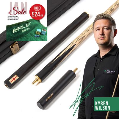 Riley England 3 Piece Snooker Cue and Hard Case 3/4 Cut- Layered Ebonised Black Wood Butt with 9.5mm Tip - 145cm - Black